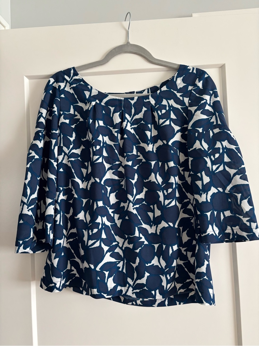 Banana Republic Navy and White Floral Boatneck Blouse